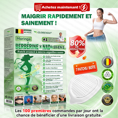 Boutique officielle 💐 𝐆𝐋𝐎𝐑𝐄𝐍𝐃𝐀® Moringa · Berbérine + NAD+ – Patch Microneedle Nano Avancé 10-en-1 (1×/jour, résultats visibles en 7 jours) | Obésité, relâchement cutané, apnée du sommeil, articulations, etc.