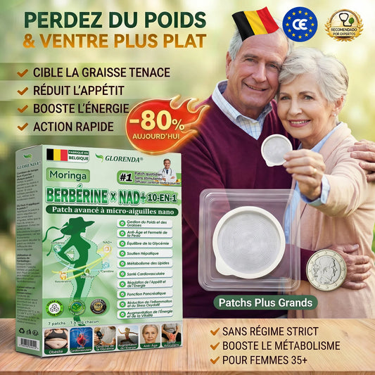 Boutique officielle ❇❇ 𝐆𝐋𝐎𝐑𝐄𝐍𝐃𝐀® Moringa · Berbérine + NAD+ – Patch Microneedle Nano Avancé 10-en-1 (1×/jour, résultats visibles en 7 jours) | Obésité, relâchement cutané, apnée du sommeil, articulations, etc.