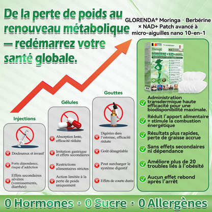 Boutique officielle 🪄 𝐆𝐋𝐎𝐑𝐄𝐍𝐃𝐀® Moringa · Berbérine + NAD+ – Patch Microneedle Nano Avancé 10-en-1 (1×/jour, résultats visibles en 7 jours) | Obésité, relâchement cutané, apnée du sommeil, articulations, etc.