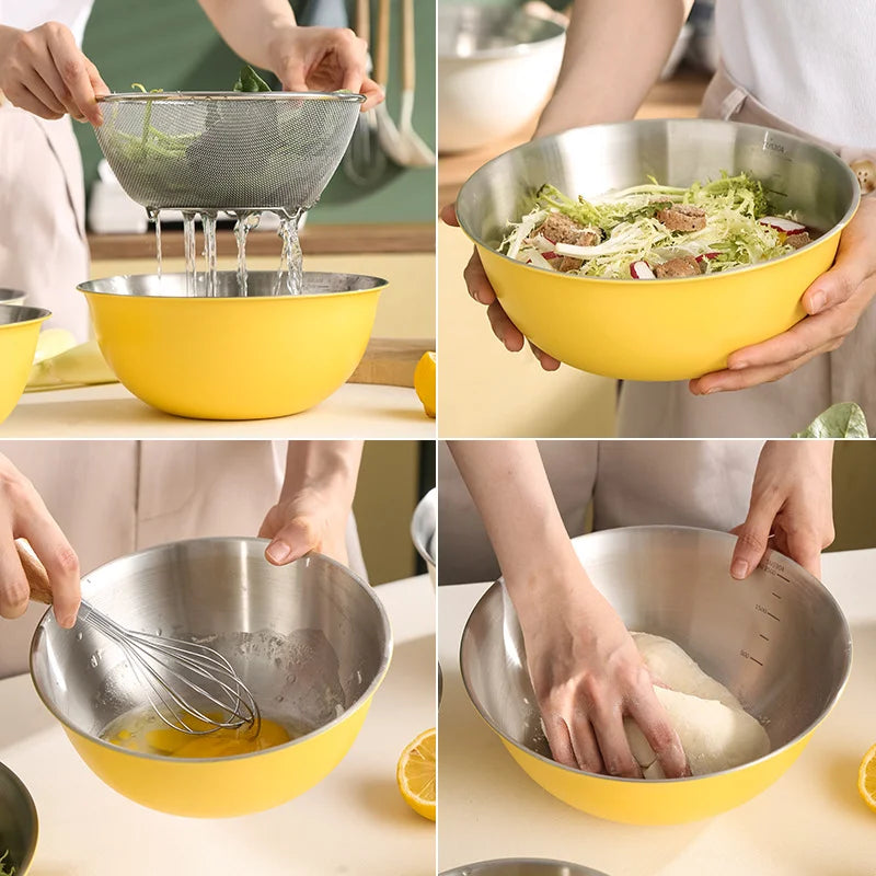 304 Stainless Steel Salad Mixing Bowl – Egg Beater, Dough and Food Prep Bowl for Kitchen Use