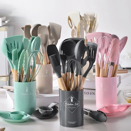 12-Piece Silicone Kitchen Utensil Set – Non-Stick Cooking Tools with Measuring Spoons
