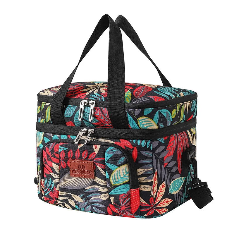 Double Layer Insulated Lunch Bag with Shoulder Strap – Large Capacity Picnic & Travel Tote