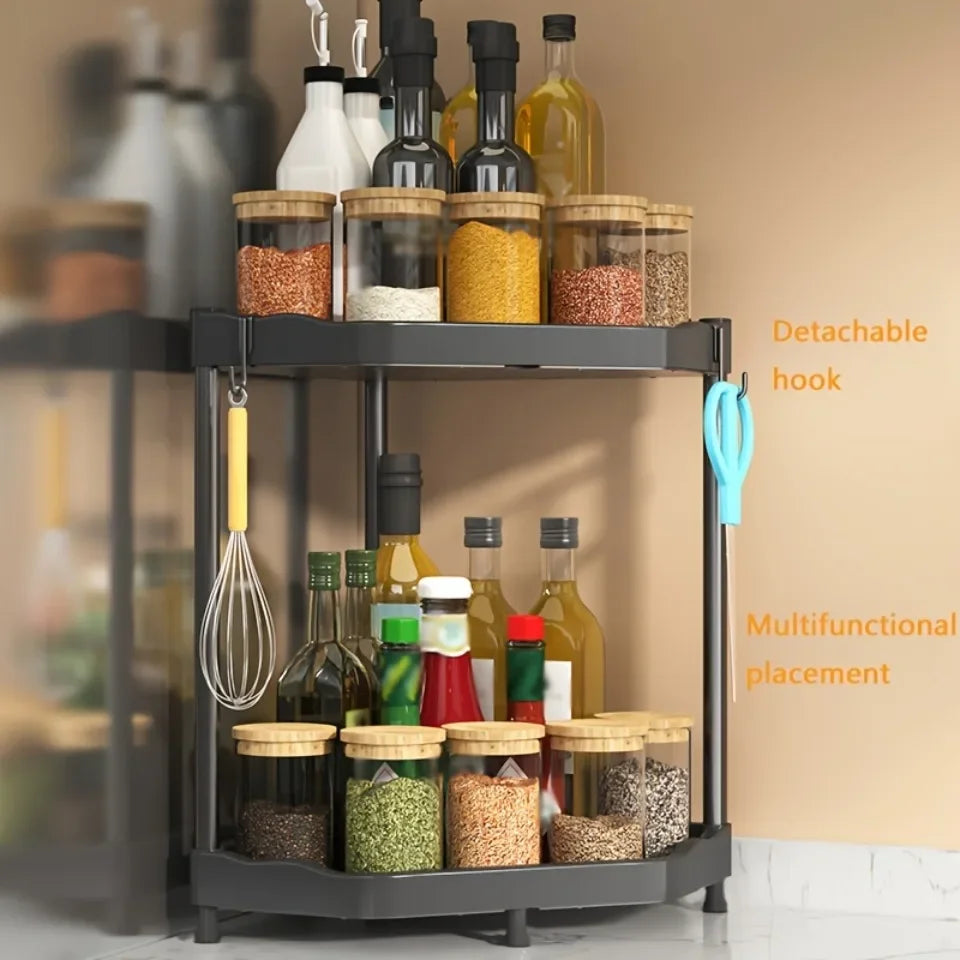 Kitchen Seasoning Shelf – 3 Tier Spice Rack & Chopstick Organiser for Corner Countertops