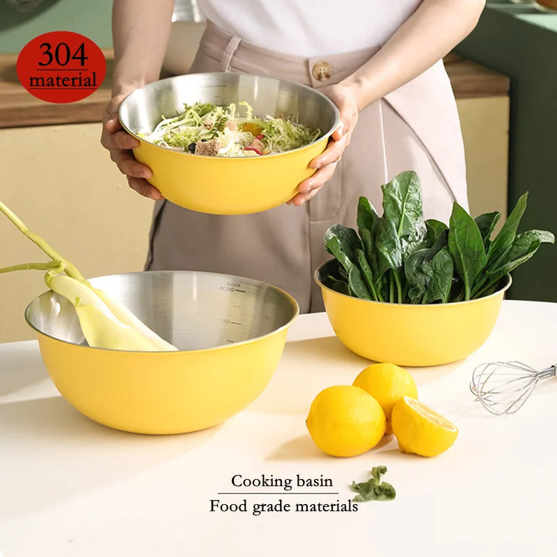 304 Stainless Steel Salad Mixing Bowl – Egg Beater, Dough and Food Prep Bowl for Kitchen Use
