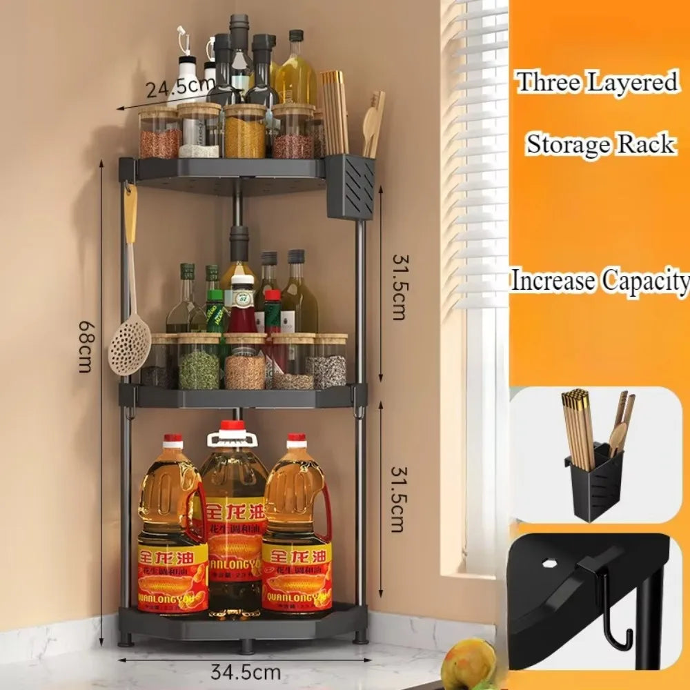 Kitchen Seasoning Shelf – 3 Tier Spice Rack & Chopstick Organiser for Corner Countertops