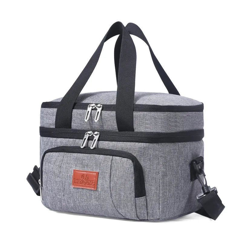 Double Layer Insulated Lunch Bag with Shoulder Strap – Large Capacity Picnic & Travel Tote