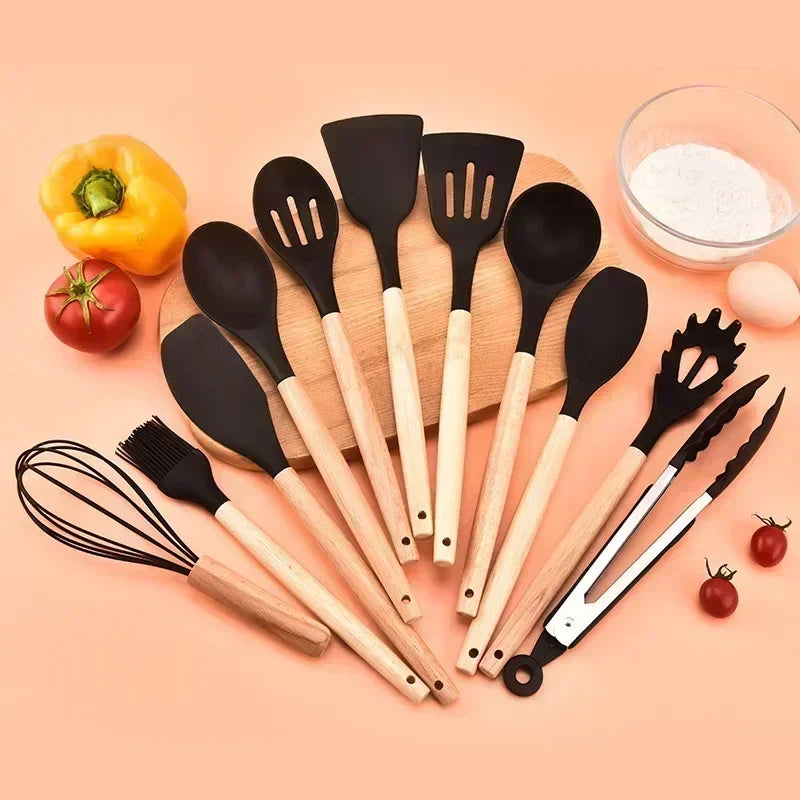 12-Piece Silicone Kitchen Utensil Set – Non-Stick Cooking Tools with Measuring Spoons
